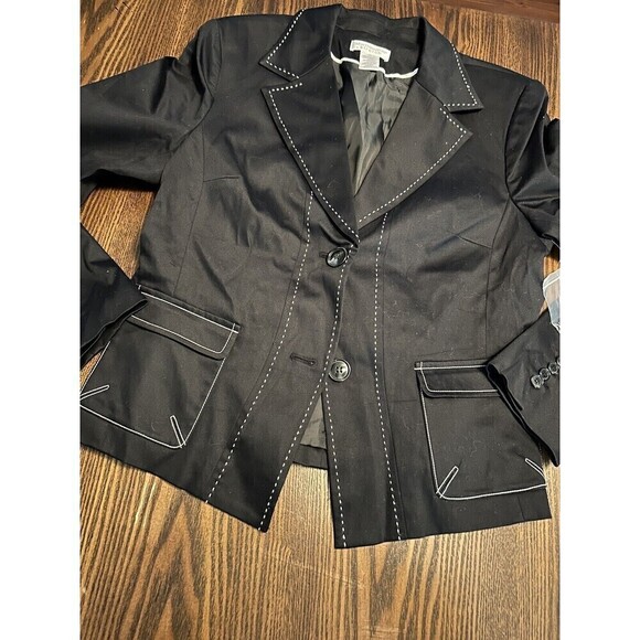Worthington Women's Notch Lapel Blazer  Jacket Black Size 14 NWT White Stitching - Picture 9 of 16